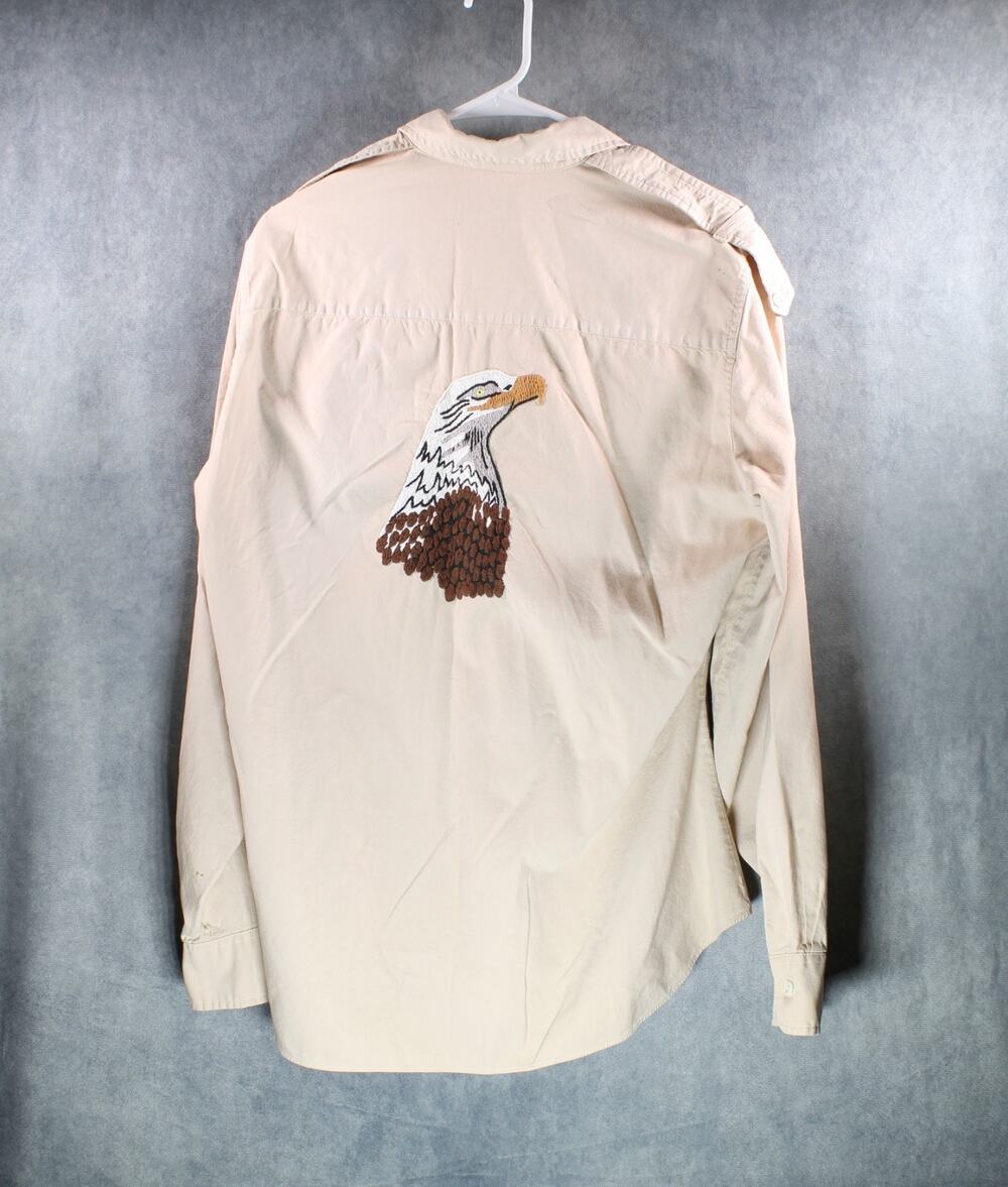 Vintage Levi's Shirt XL Custom Bald Eagle Hand Embroidered Long Sleeve Beige USA
